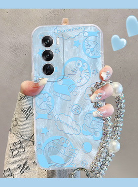 蓝色哆啦A梦适用opporeno13手机壳reon12pro少女心11十10可爱10por+卡通9挂链8羽纱7se新款6手提5k硅胶0ppo软