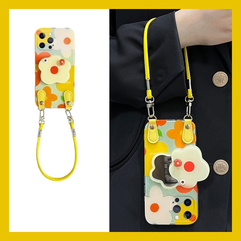 ins风彩色花朵适用苹果16promax手机壳华为pura80荣耀400pro小米15立体vivos30镜子opporeno14支架x200斜挎软