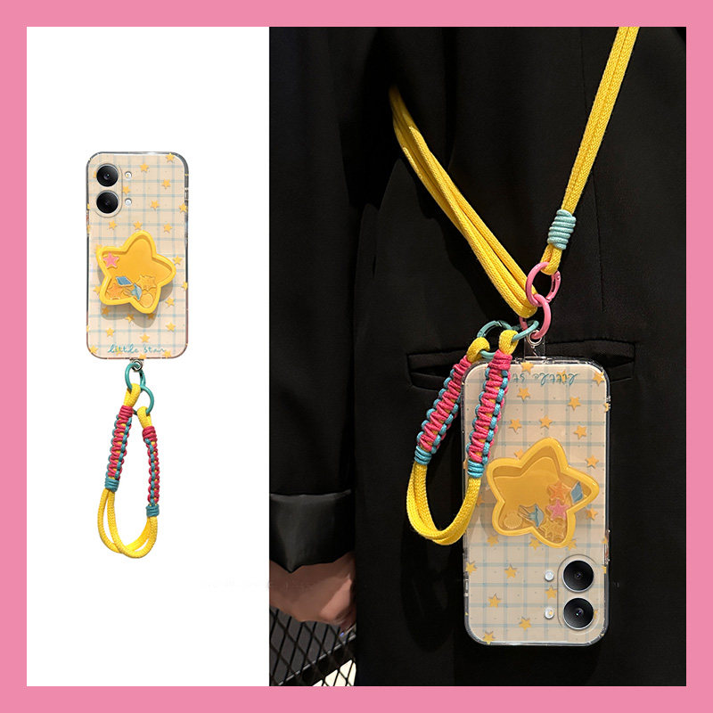 ins风格子星星适用小米红米turbo5手机壳turbo5max立体五摇摇乐redmi支架斜挎硅胶斜跨全包防摔挂绳手提可背