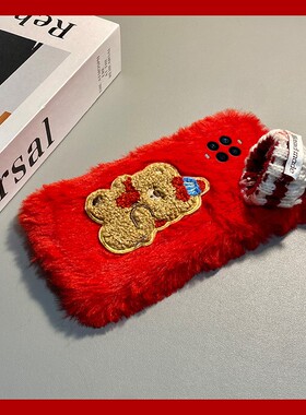 圣诞帽子小熊适用华为nova14手机壳novo13pro立体12ultra刺绣11毛绒10z秋冬季9se红色8新年7i软6/5/4e活力版p