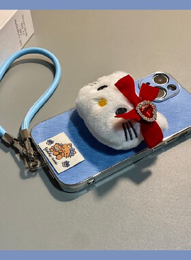 红色蝴蝶结kt猫适用oppo一加ace6手机壳1+15立体ace5挂绳3pro毛绒12秋冬2v可爱1+oneplus牛仔纹绒布卡通硅胶p