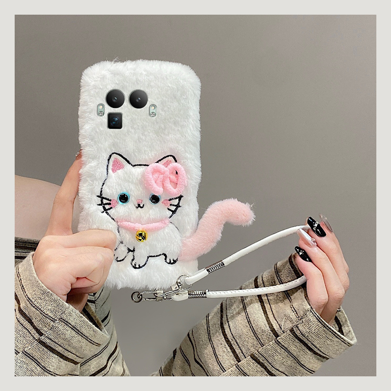 可爱铃铛猫咪适用oppo真我gt8手机壳13pro至尊版12por+毛绒11秋冬季gt7卡通gtneo6se软neo5十v25/v15/q5/q3s