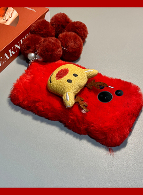 红色圣诞麋鹿适用华为pura80pro+手机壳pura70ultra毛球p60art挂链40por+十p30毛绒p20秋冬季p10plus卡通立体