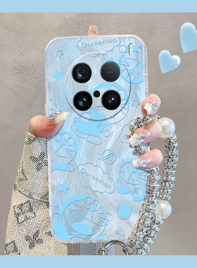 蓝色哆啦A梦适用vivox200promini手机壳x100s少女心x100i可爱100ultra卡通x90s挂链x80羽纱x70t硅胶x60/x50软