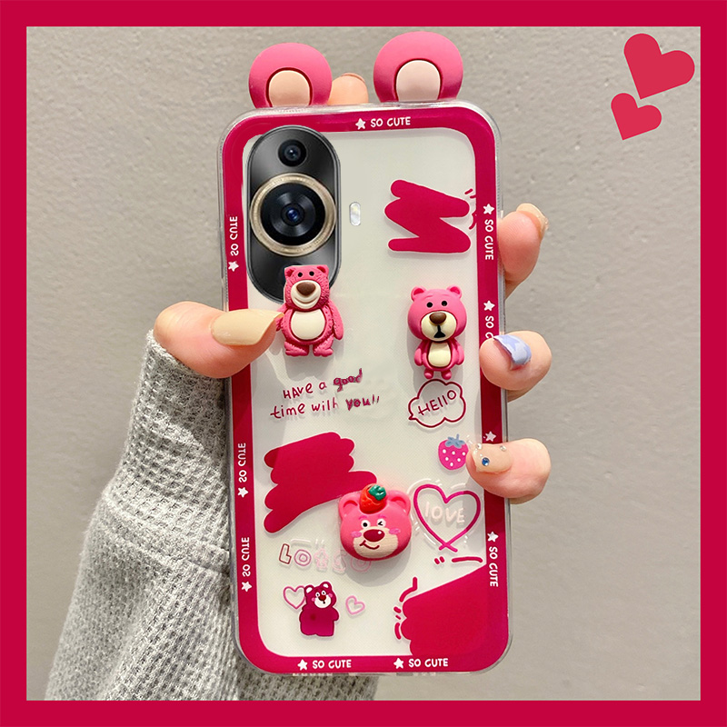 手机壳立体草莓熊耳朵卡通少女心透明