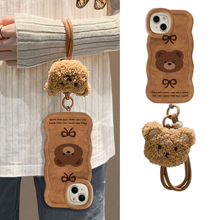 棕色小熊适用oppo真我gt7pro手机壳gt6卡通gt5挂绳por毛毛realme支架0ppo秋冬季opop毛绒绒硅胶手提毛茸茸女p