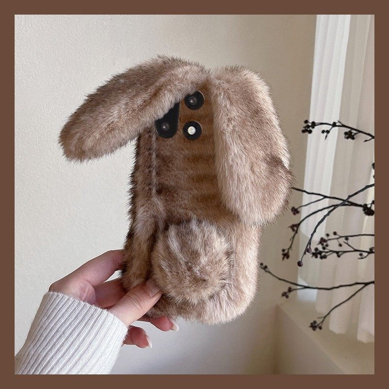 手机壳秋冬毛茸茸晕染拼色撞色立