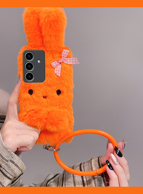 橙色米菲兔兔子适用三星s25edge手机壳s24plus手环s23+十s22斜挎s21fe秋冬季s20ultra毛绒s10软s9/s8/note20