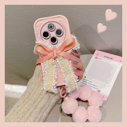 丝巾蝴蝶结适用vivoy300pro手机壳y200i少女心y100毛球y37挂链y93s日韩y78+毛绒绒y53s立体y77e秋冬vivi硅胶p