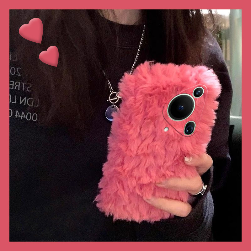 玫红波浪纹适用华为pura70手机壳70pro+畅享70ultra冬天简约70art畅玩60pro毛绒mate50毛茸茸50e十40e30硅胶p