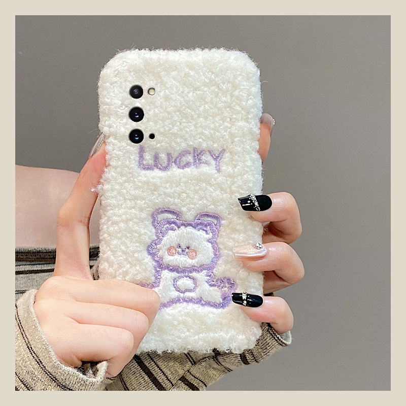 英文线条兔子适用三星a90手机壳a80可爱a70s卡通a50秋冬季a30毛绒a20毛茸茸a10硅胶a52软a8s/galaxy/a53/f52