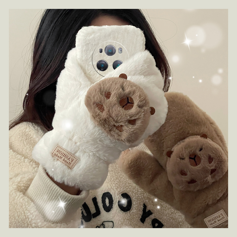 卡皮巴拉手套适用华为荣耀magic7手机壳migic6pro保暖mgaic暖手por卡通七毛绒绒六秋冬honor硅胶毛茸茸毛毛女