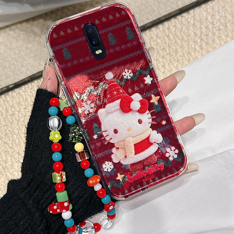 圣诞雪花kt猫适用oppor17pro手机壳r15x梦境版r11splus红色r9s新年r7plus手链r17凯蒂猫oppo本命年0pp0卡通软