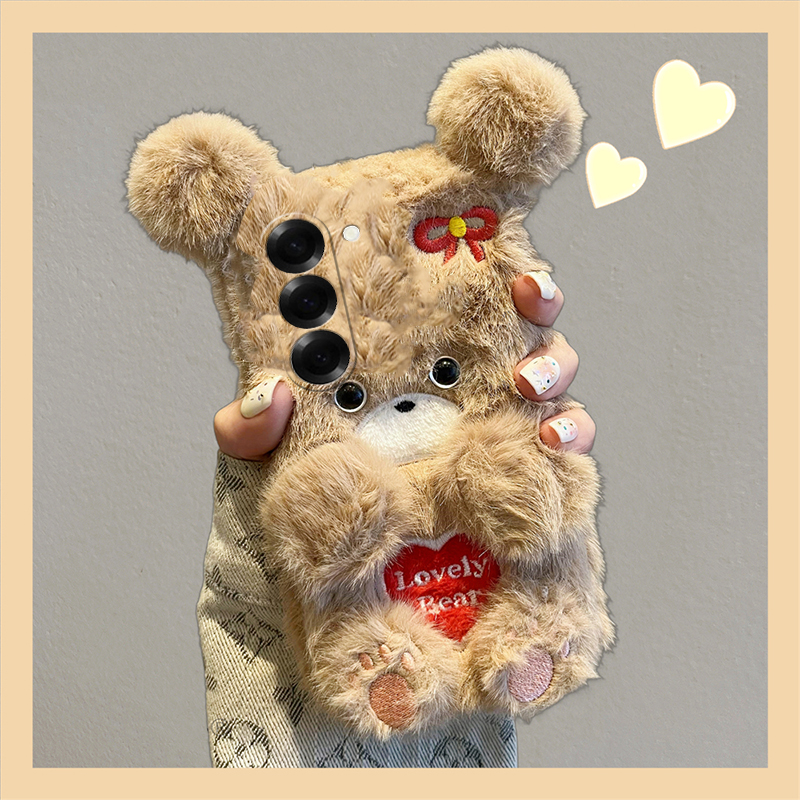 爱心小熊适用三星zfold6手机壳zflip5折叠刺绣w23立体w21卡通w22折叠屏5毛绒绒4可爱3硬壳galaxy秋冬季毛毛女