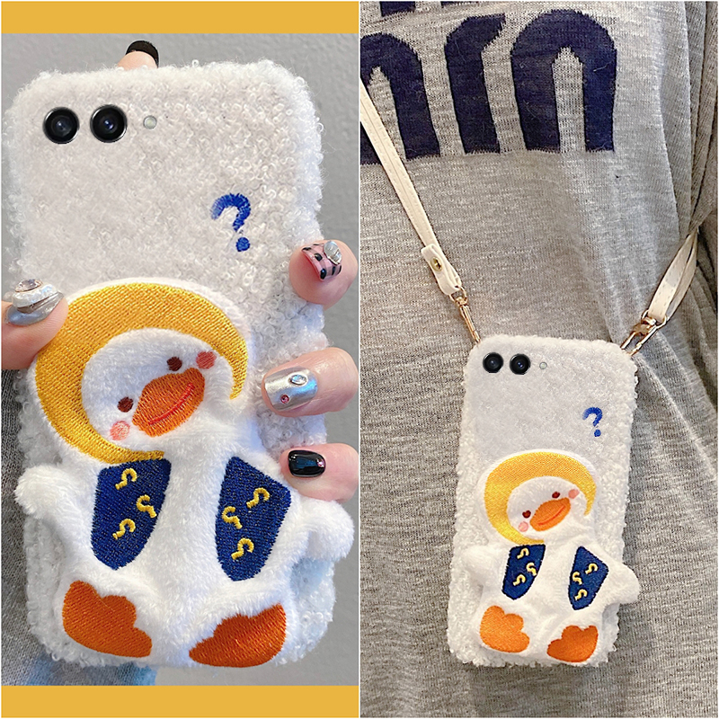 可爱歪头鸭适用三星zflip7fe手机壳zfold6斜挎zflip5可背带w23flip秋冬3折叠屏zfold2毛绒w22硬壳w21/galaxy