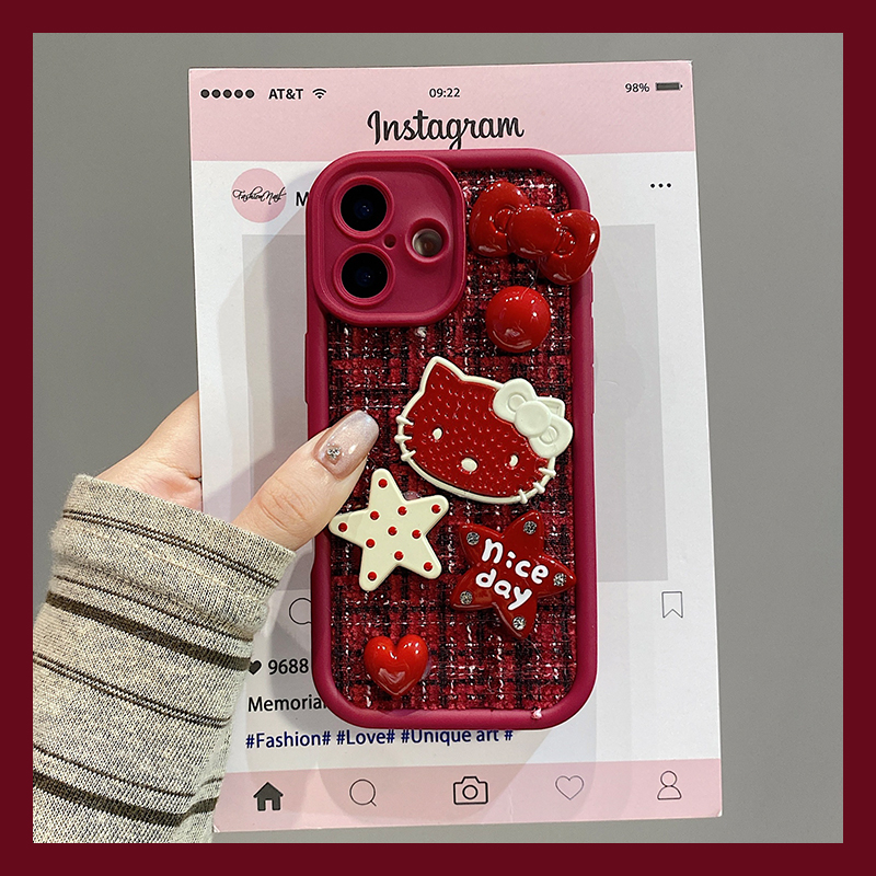 星星爱心凯蒂猫适用oppoa97手机壳a96卡通a95立体a93s酒红色a92小香风a72秋冬a58软a57/a56/a53/a52/a32/a31