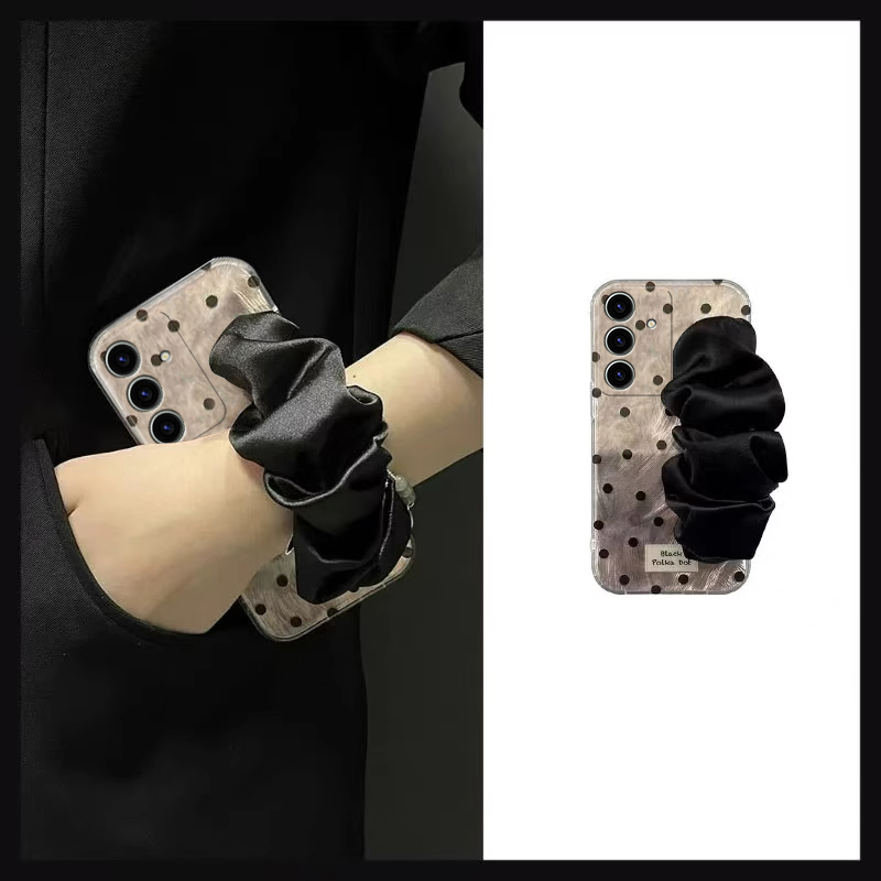 ins风满屏波点适用三星s25edge手机壳s24plus立体s23+十s22褶皱s21fe丝巾s20ultra腕带s10羽纱s9软s8/note20