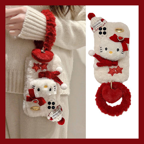 手机壳秋冬毛绒立体卡通星星KT猫