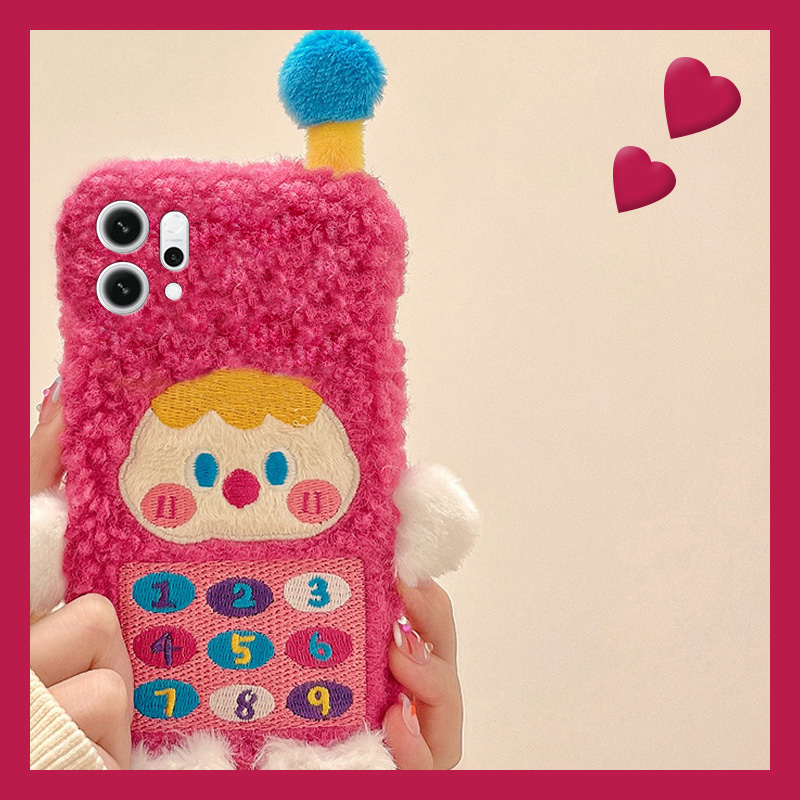 电话机女孩适用opporeno14手机壳reon13大哥大12pro刺绣11秋冬季10por+十9立体7se毛绒6毛茸茸5k硅胶4se/oppo