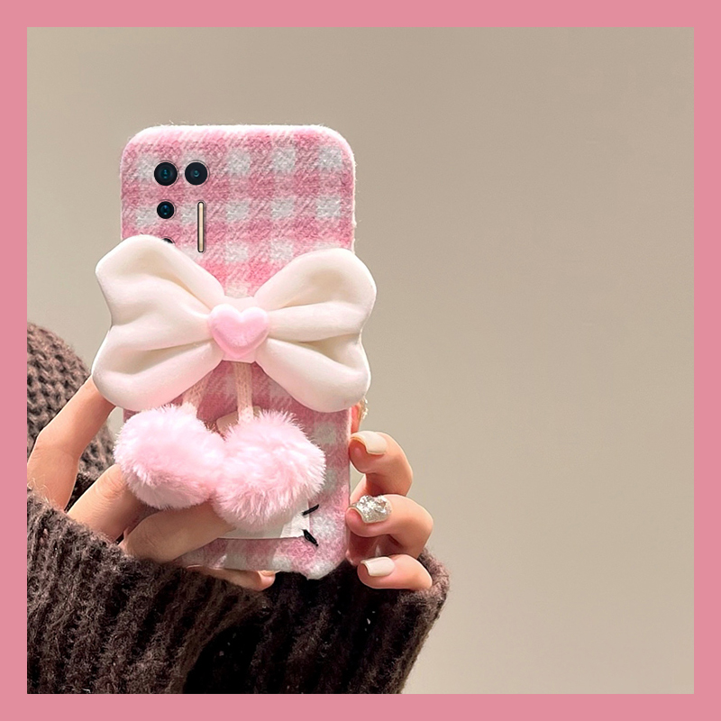 ins风粉色格子适用坚果pro3手机壳pro2爱心pro2s蝴蝶结r2吊坠r1硅胶por毛绒毛茸茸全包防摔暖手绒布秋冬立体p