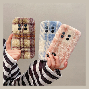 ins风晕染格子适用华为magicv3手机壳magicvs2拼色p50格纹pockets秋冬季 matexs2简约x5折叠屏x3毛绒pocket2硬