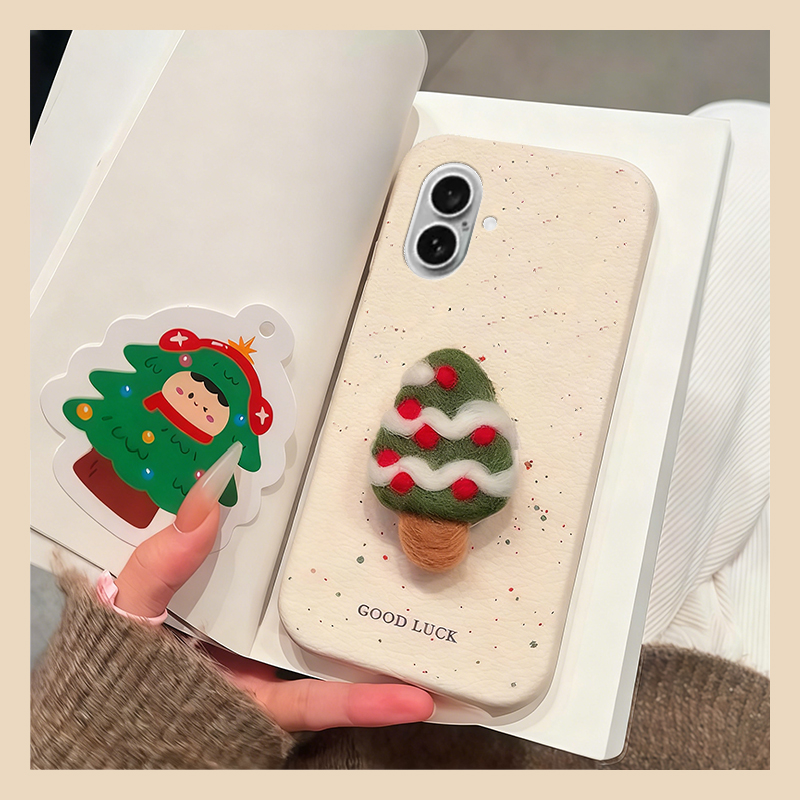 ins风毛绒圣诞树适用苹果17手机壳iphone16e立体15promax支架14plus秋冬13mini迷你12硅胶11新款xsmax8软xr7