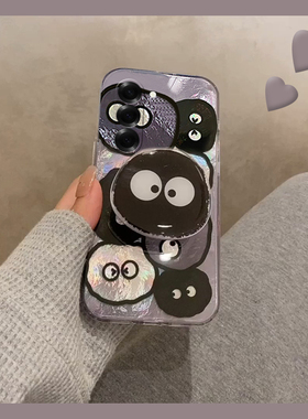 黑色小煤球适用三星zfold6手机壳zflip5折叠可爱立体w23支架w21卡通w22折叠屏5锡纸纹4小众3硬壳galaxy趣味女
