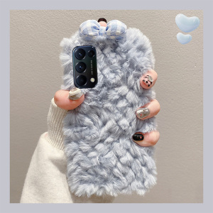 毛绒绒立体蝴蝶结适用opporeno4手机壳reno3pro毛茸茸3元气版5k日韩5+十5g少女心oppo个性简约秋冬季毛毛小众