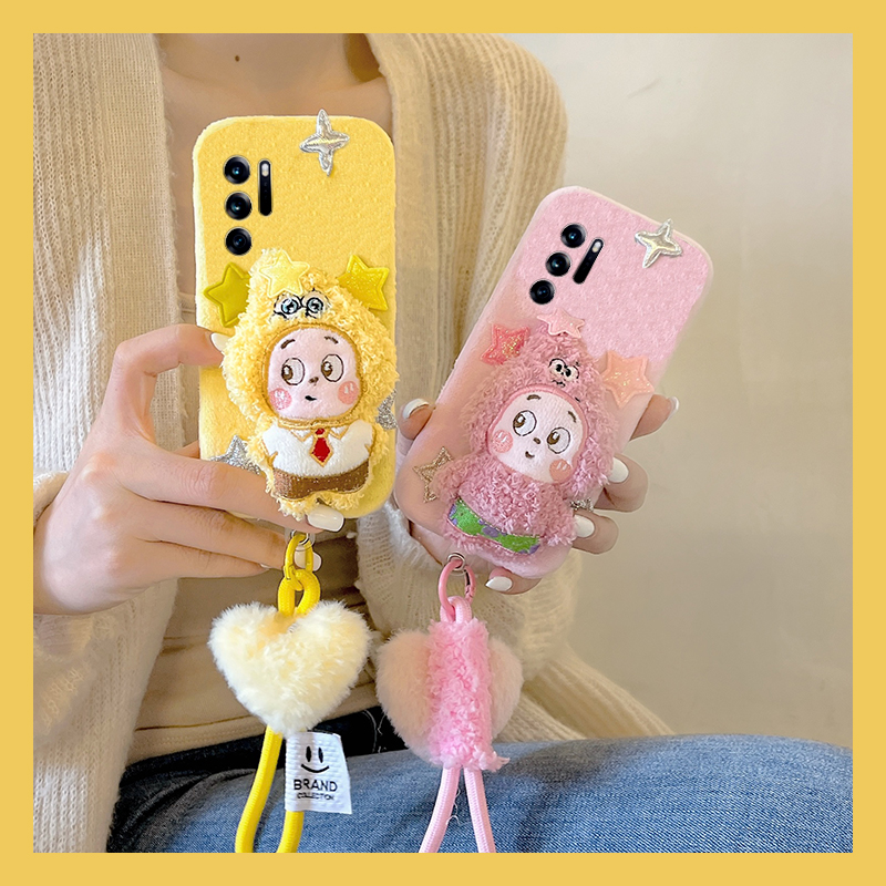 呆萌星星人适用oppofindn3flip手机壳findn2flip爱心n3挂件n2尼龙绳findn折叠屏毛绒oppo秋冬季0pp0卡通硬壳