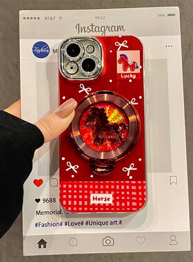 可旋转红色小马适用华为荣耀畅享70plus手机壳x70i立体x60i支架x50畅玩60plus新年麦芒40羽纱30马年20软honor