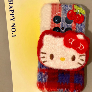 格子kt猫适用vivox200promini手机壳x100por 毛呢x100i可爱100s十100ultra爱酷iqoo12毛绒绒y200i硅胶vivo女p