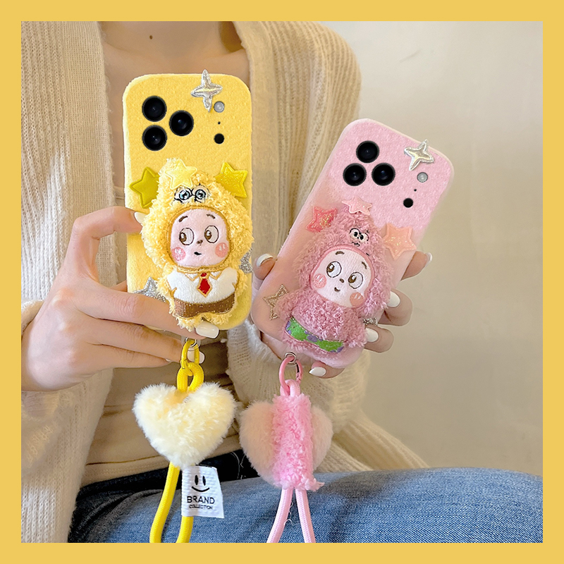 呆萌星星人适用苹果17air手机壳iphone16promax爱心15plus挂件14尼龙绳13mini迷你12毛绒11秋冬xr8/7xsmax6软