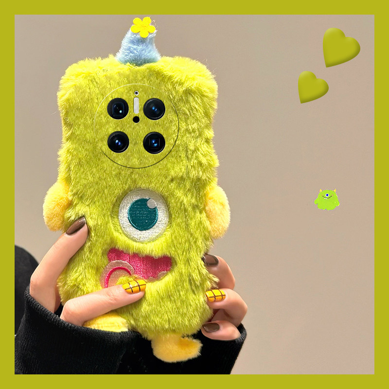 可爱大眼怪适用华为mate70手机壳meta70pro+日韩m70rs立体por毛绒绒十秋冬mete硅胶huawei毛茸茸冬天毛毛软壳