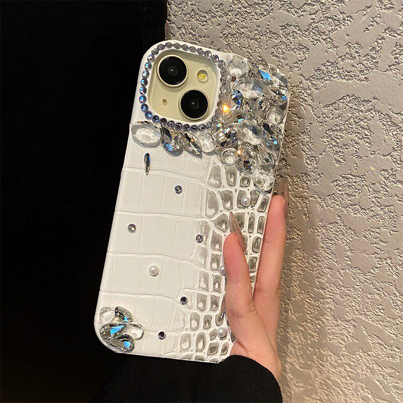 晕染白色格子鳄鱼纹适用小米红米note11t手机壳noto9t水钻pocom8珍珠pocox7pro钻石m6立体x5por软f4/f3/f2/mi