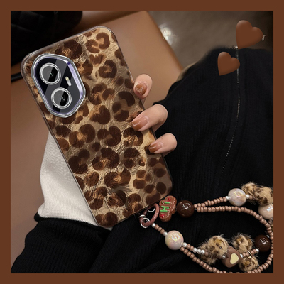 辣妹豹纹适用华为荣耀300pro+手机壳200日韩100por挂链十毛绒绒huawei秋冬季honor硅胶三百手提新款毛茸茸女p