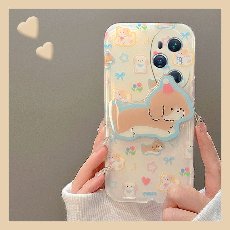 可爱卡通腊肠小狗支架少女手机壳