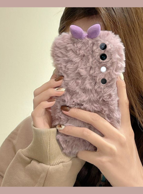 紫色蝴蝶结适用vivos20手机壳s19pro立体s18e简约s17t日韩s16小众s15毛绒绒s12por秋冬s10新款s9硅胶s7女vivo