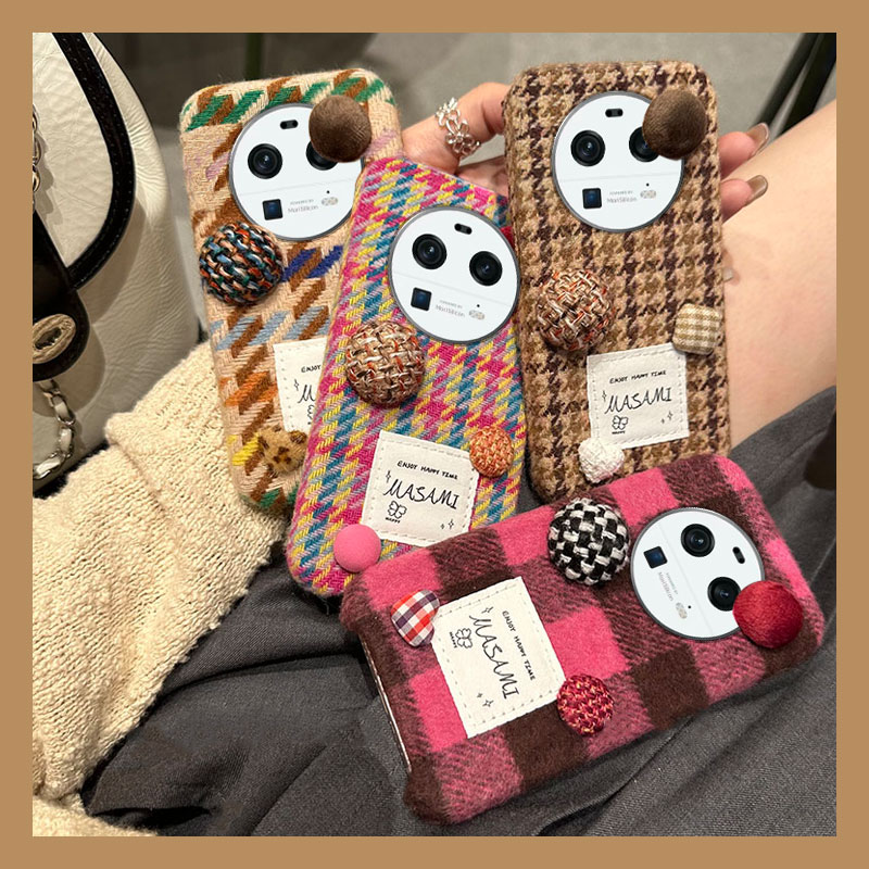 复古秋冬季毛绒格子格纹立体手机壳