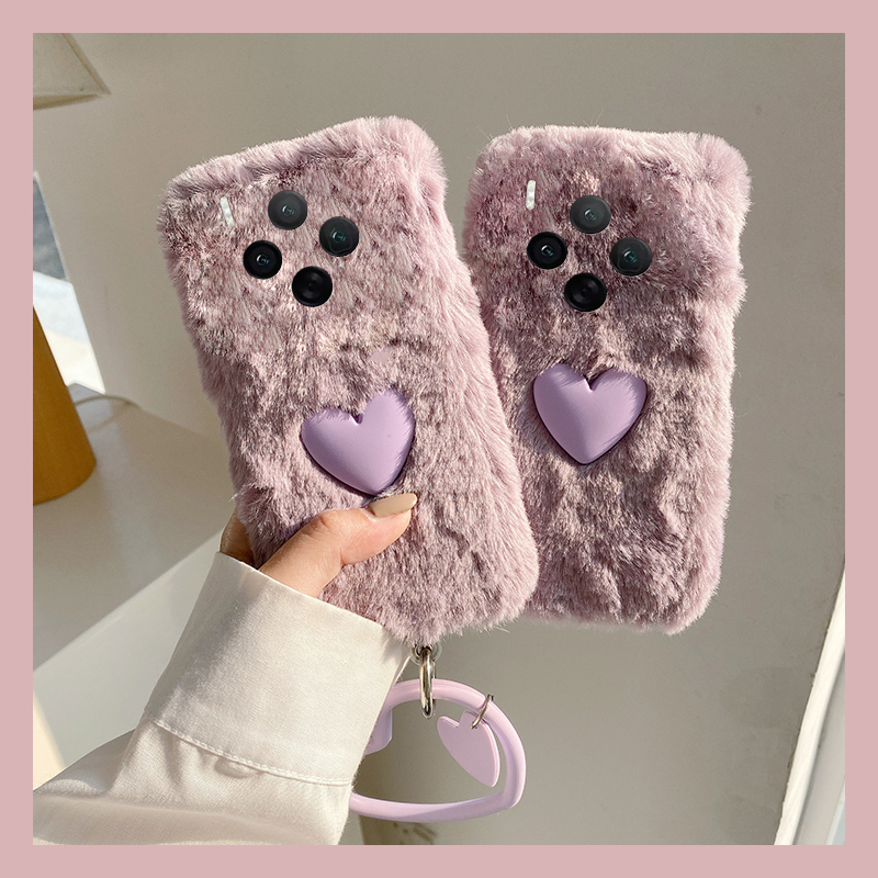 ins风紫色爱心适用vivox300手机壳x200挂件x100pro+毛茸茸x100ultra秋冬季x90s手环t2s软x80s/x70/x60+十vivo