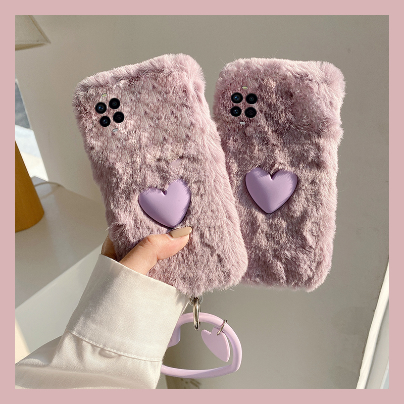 ins风紫色爱心适用华为nova14手机壳novo13pro挂件12ultra手环11秋冬季10z毛绒绒9se立体8软7i/6/5/4e活力版p
