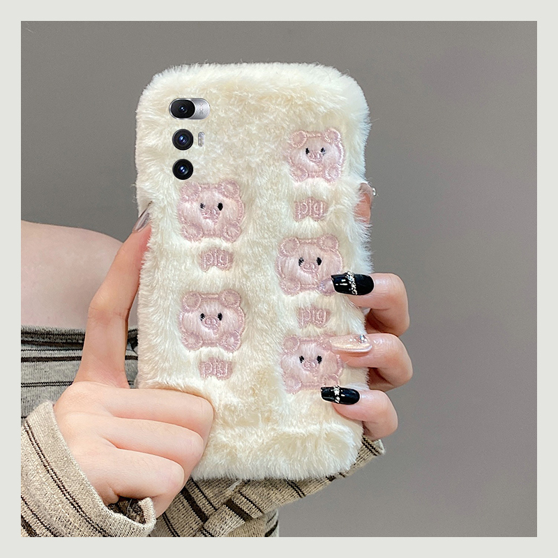 刺绣粉色小猪适用小米mixfold4手机壳mixfold3可爱mixfold2折叠屏mixflip卡通mi秋冬季毛绒毛茸茸冬天新款硬