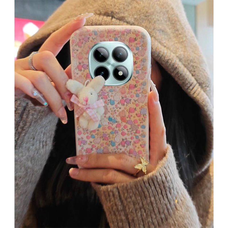 毛绒花朵兔子适用小米红米note15pro+手机壳noto14呆萌13秋冬季12turbo卡通11tpor立体10可爱redmi仿皮十皮纹