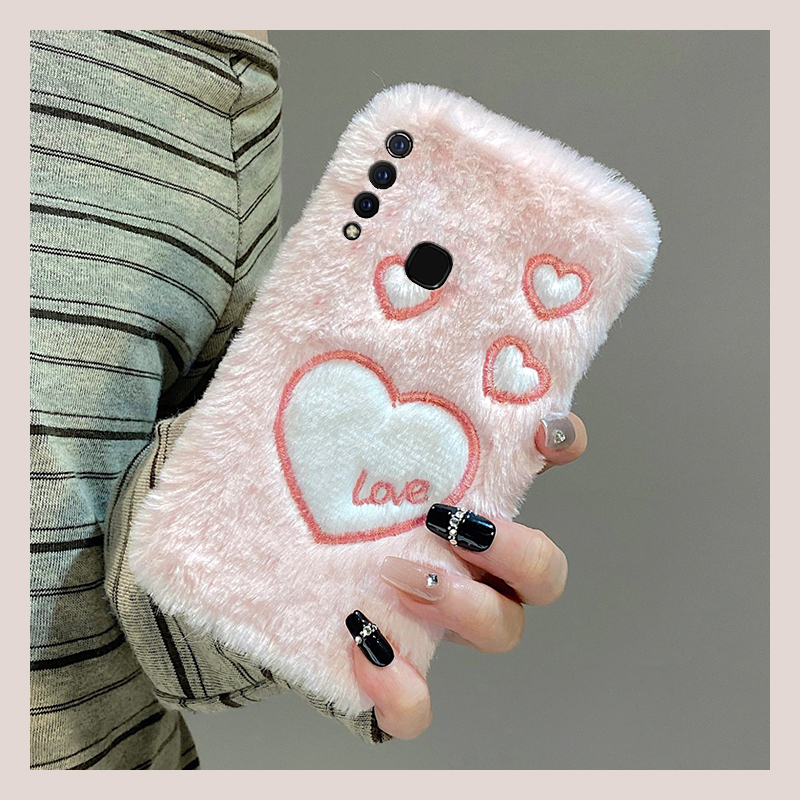 ins风英文爱心适用vivoy9s手机壳y7s刺绣y5s粉色y3秋冬季u3x冬天z6毛绒z5x毛茸茸z3i保暖z1i硅胶y9s新款vivo