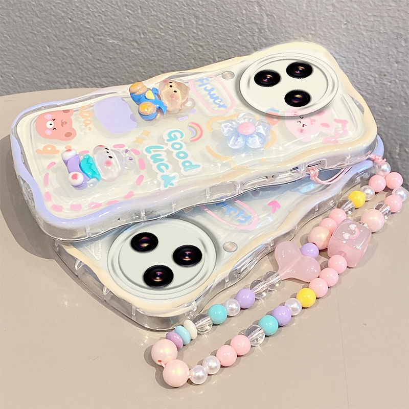 手机壳可爱立体小熊兔子少女心透明波浪边