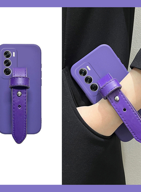蓝色复古手腕带适用opporeno13手机壳reon12pro皮质11十10简约10por+立体9液态8手提7se新款6简约5k硅胶0ppo