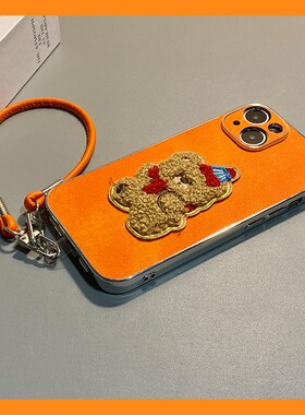 刺绣圣诞小熊适用小米红米note15pro+手机壳noto14立体13挂绳12turbo橙色11tpor秋冬10卡通9十绒布redmi可爱p