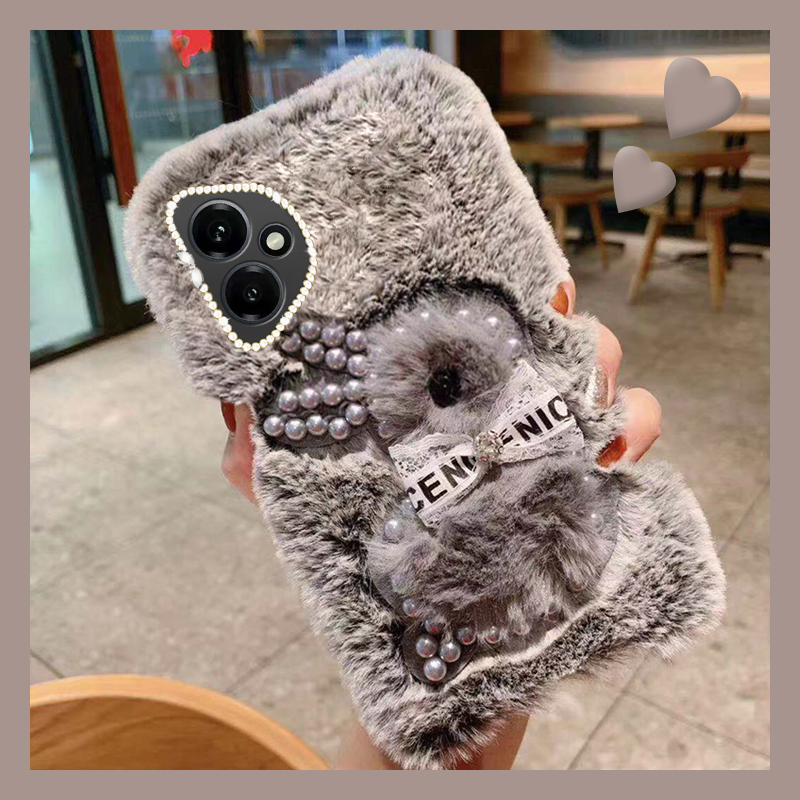 珍珠兔子适用华为荣耀400pro手机壳300ultra可爱200lite保暖100秋冬季90毛绒80se立体x70i/x60i+十50毛茸茸软