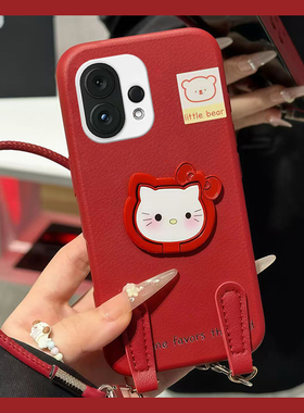 红色凯蒂猫支架适用vivos30promini手机壳s20小熊s19手提绳s18e卡通s17立体s16仿皮s15软s12/s10por/s9e/s7t