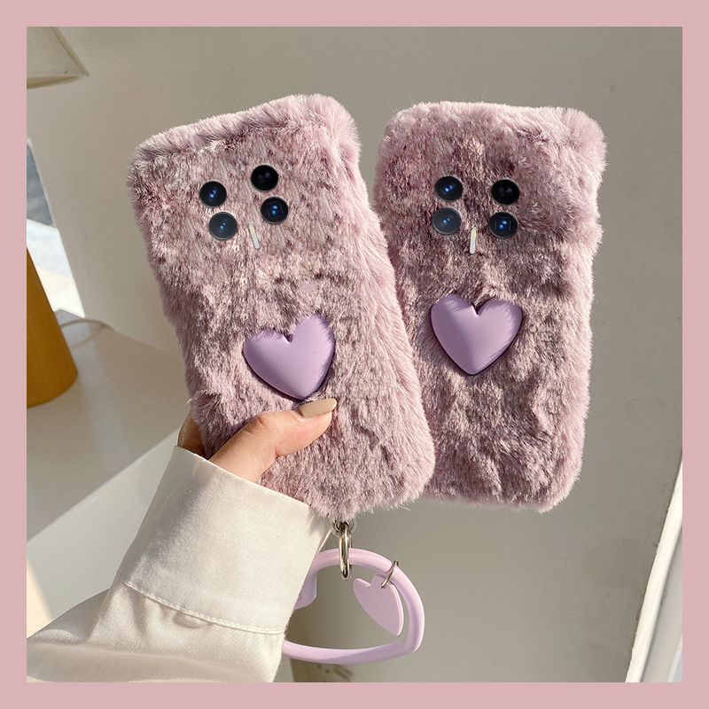 ins风紫色爱心适用华为荣耀magic8手机壳mgaic7挂件play8tpro毛绒绒7t秋冬季6t立体5t软majic6至尊版/5/honor
