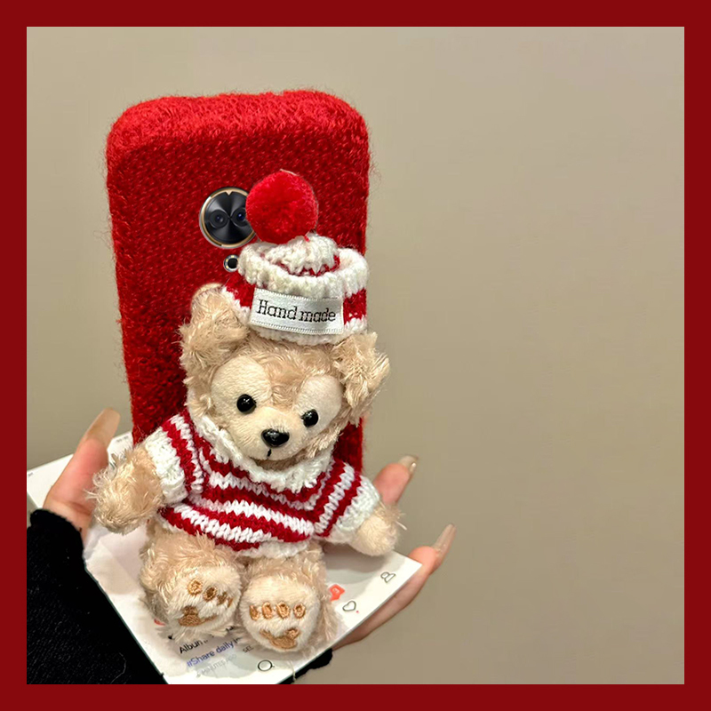 圣诞小熊适用美图m8机壳m8s立体t8红色t8s秋冬季t9毛绒v6毛茸茸硅胶全包防摔卡通新款暖手可爱毛毛呆萌软壳女